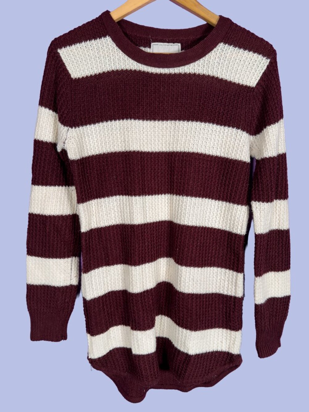 Urban Heritage 1975 Striped Crewneck Knit Sweater Maroon Cream Large Cottagecore